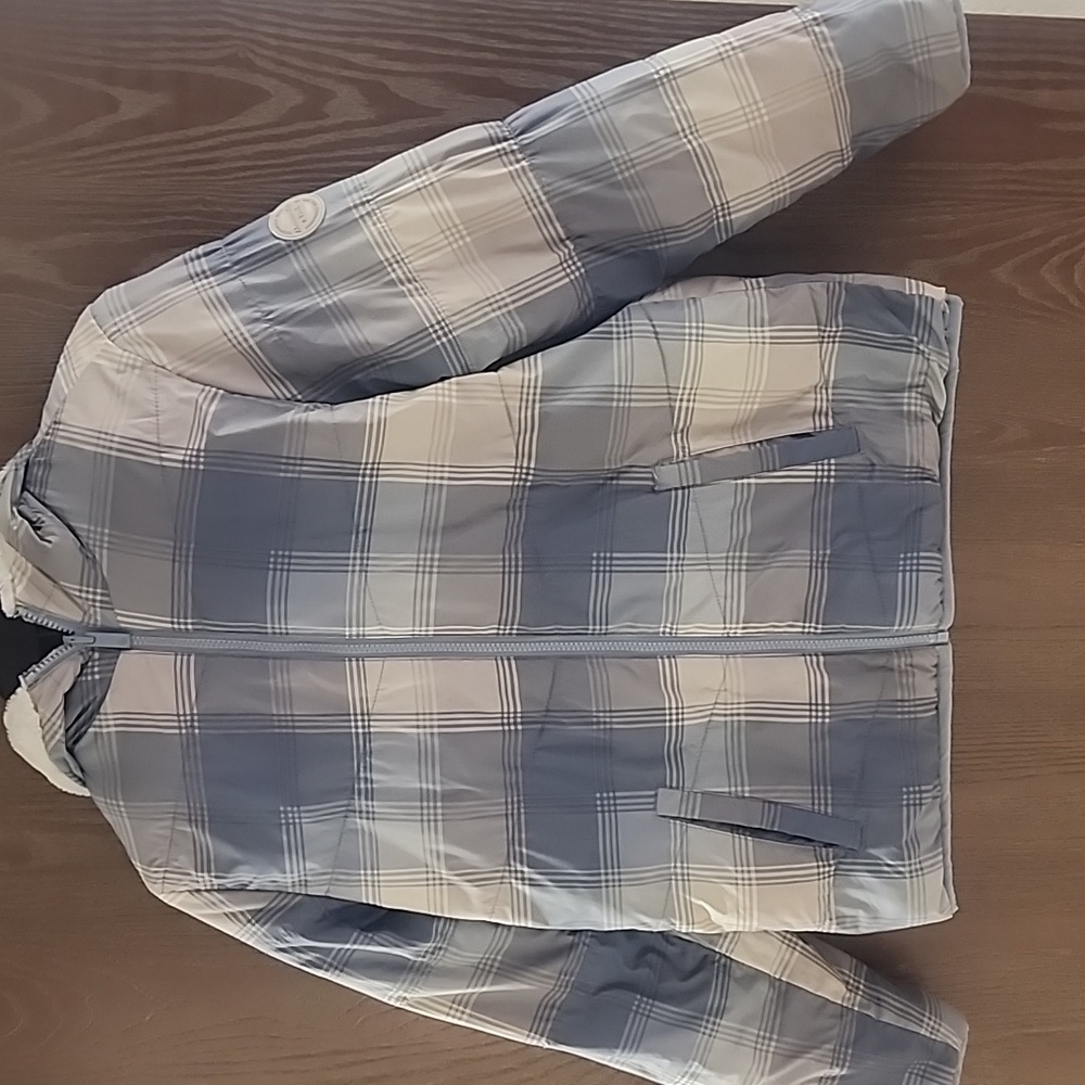 Abercrombie & Fitch Blue Plaid Cozy Puffer, Reversable
